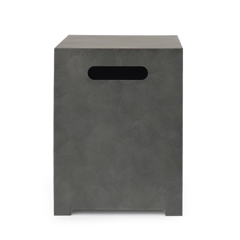 Noble House Wellington 15.25 in. x 19.75 in. Square Concrete Propane Fire Pit in Dark Grey with Tank Holder 70508