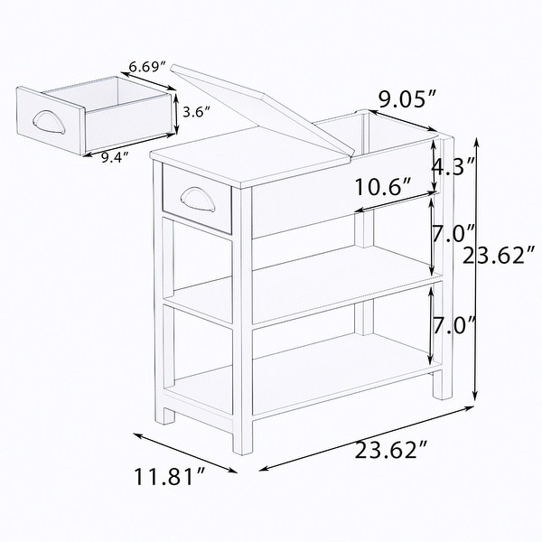 Flip Over Design Side Table with Drawers and Bottom