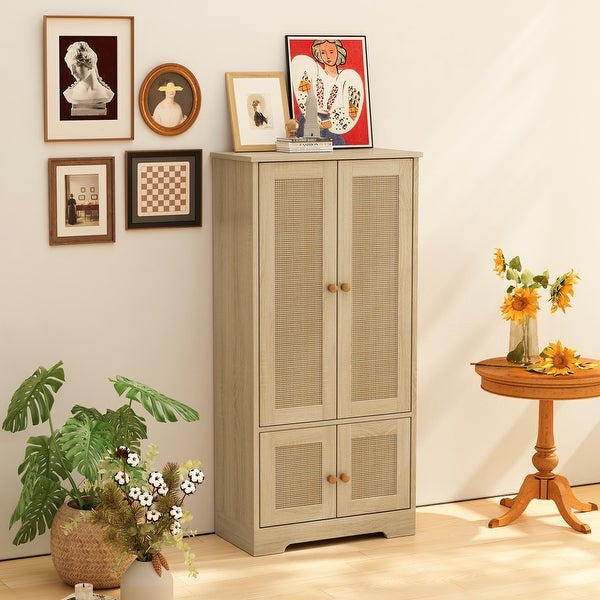 47H Functional 4 Door Rattan Decorative Storage Cabinet for Bedroom - - 37846153