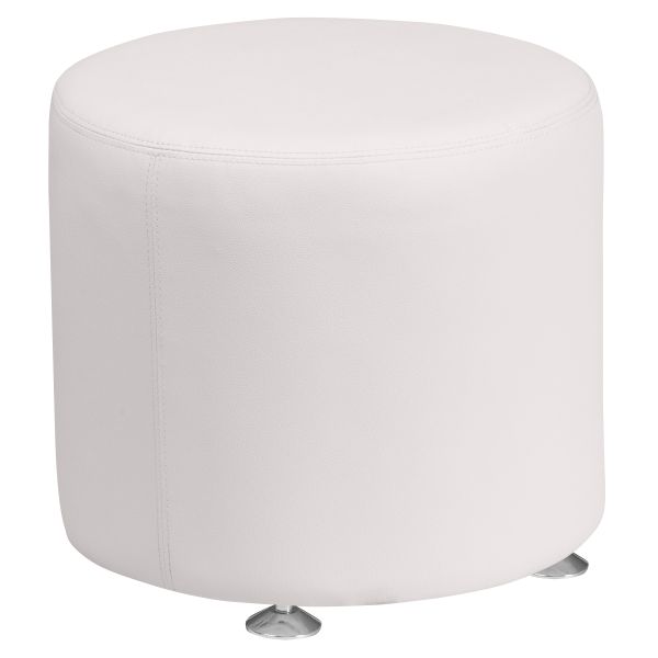 HERCULES Alon Series Melrose White LeatherSoft 18'' Round Ottoman