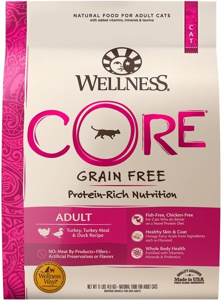 Wellness CORE Grain-Free Turkey， Turkey Meal and Duck Formula Dry Cat Food