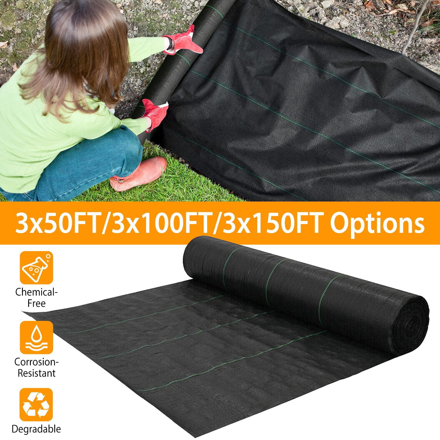 Garden Weed Barrier, LakeForest 3x50ft Non-Woven Ground Cover Fabric for Gardening Mat, Soil Erosion Control and UV Stabilized Weed Block for Raised Bed