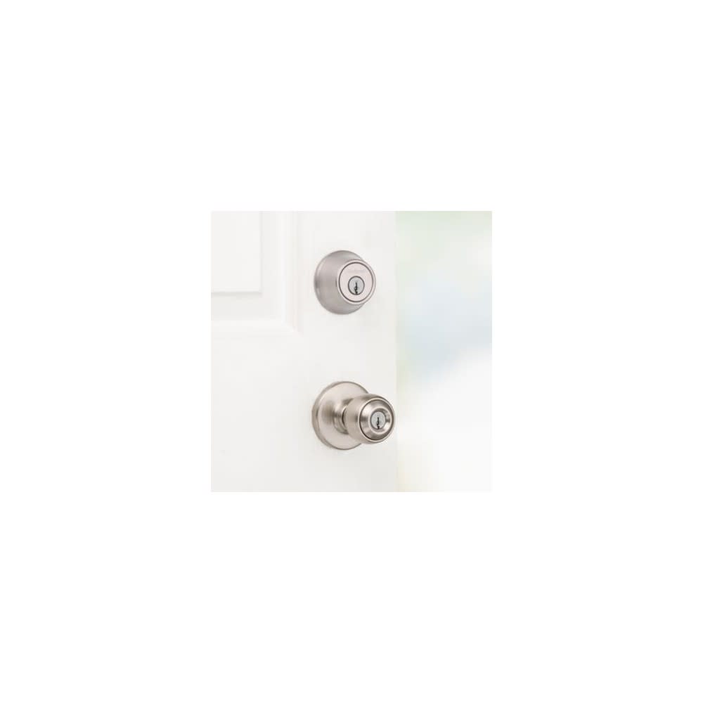 Satin Nickel Polo Door Knob and Single Cylinder Deadbolt Set ;