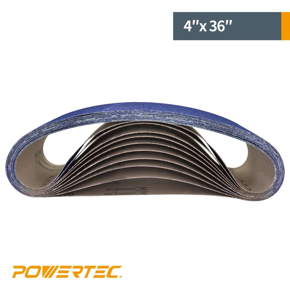 POWERTEC 4 in. x 36 in. 24-Grit Metal Grinding Zirconia Sanding Belt Sandpaper for Belt Sander (3-Pack) 4436024Z-3