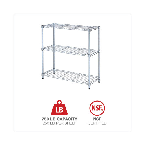 Alera Residential Wire Shelving， Three-Shelf， 36w x 14d x 36h， Silver (SW833614SR)