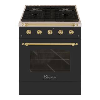 Hallman CLASSICO 30 in. 4.2 Cu. ft. 4 Burner Freestanding All Gas Range with Gas Stove and Gas Oven Matte Graphite Brass Trim HCLRG30BSMG