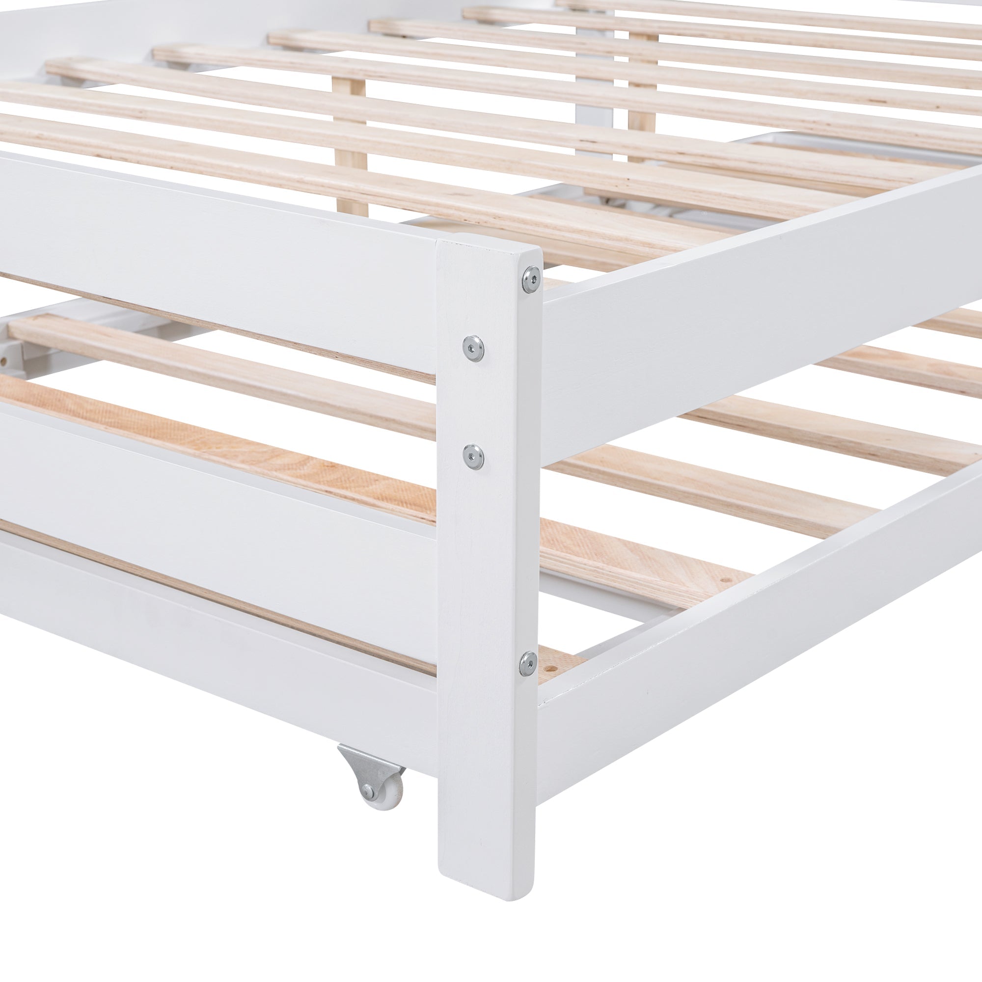 Platform Bed with Trundle Frame Set, Wooden Bed Frame with Headboard for Bedroom for Kids, White