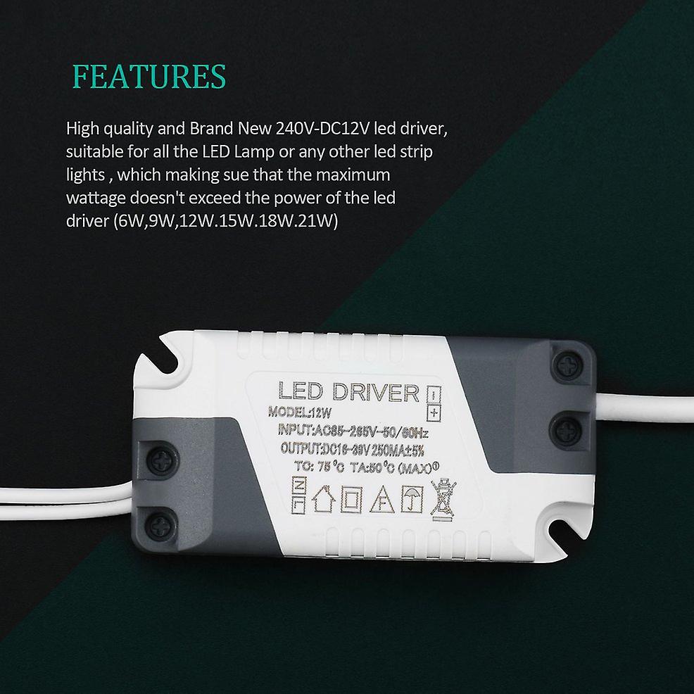 Dimmable Led Light Lamp Driver Transformer Power Supply 6/9/12/15/18/21w