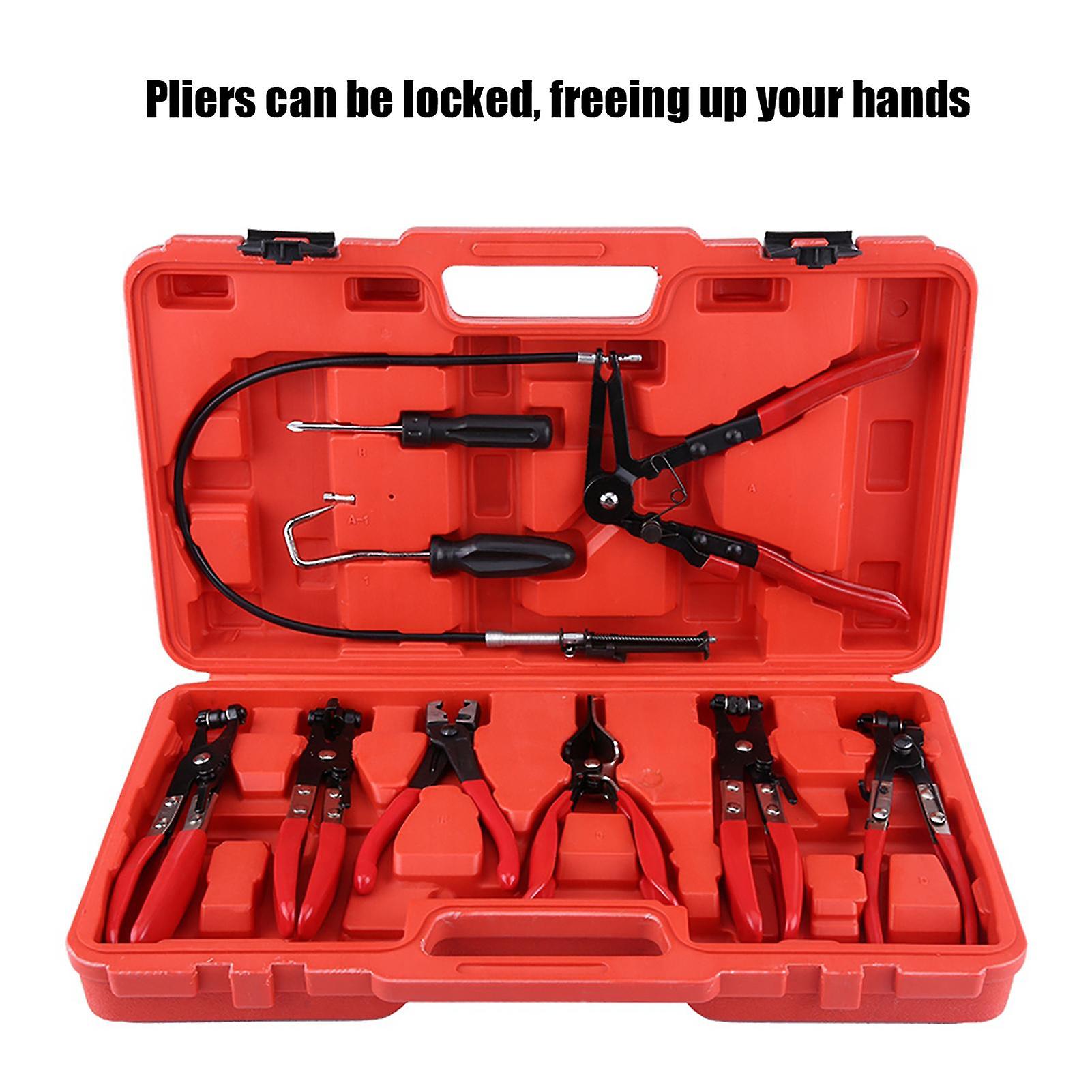 9pcs Flexible Hose Clamp Clip Plier Set Swivel Jaw Flat Angled Band Automotive Tools