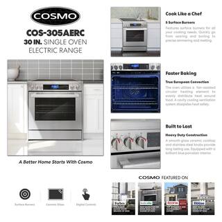 Cosmo Commercial-Style 30 in. 5 cu. ft. 5 Burner Electric Range with Self-Cleaning Convection Oven in Stainless Steel COS-305AERC