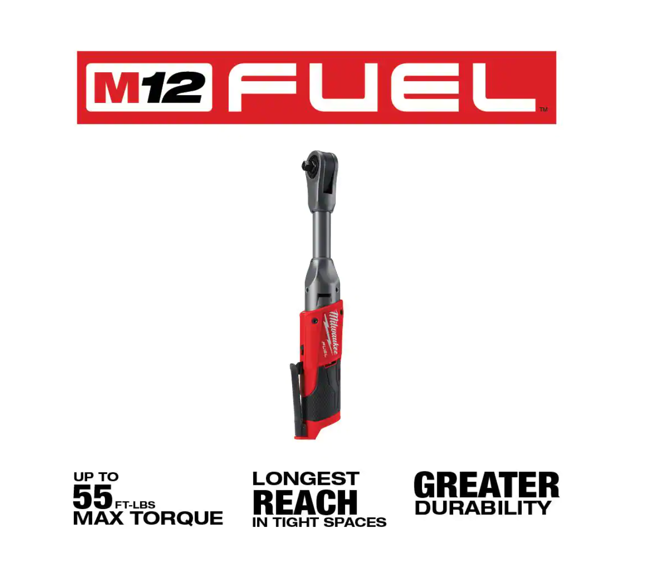 Milwaukee 2554-20-2567-20-2560-20 M12 FUEL 12V Li-Ion Cordless 3/8 in. Impact Wrench w/3/8 in. High Speed Ratchet and 3/8 in. Extended Reach Ratchet