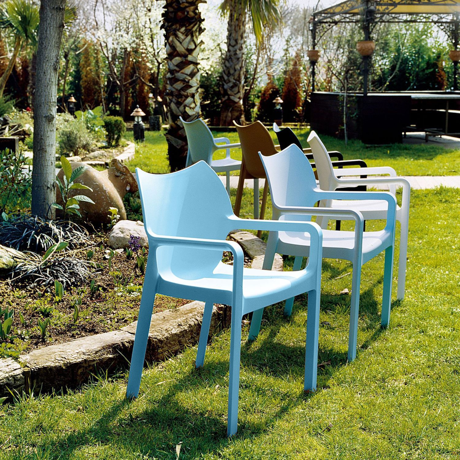 33 Blue Outdoor Patio Solid Dining Arm Chair