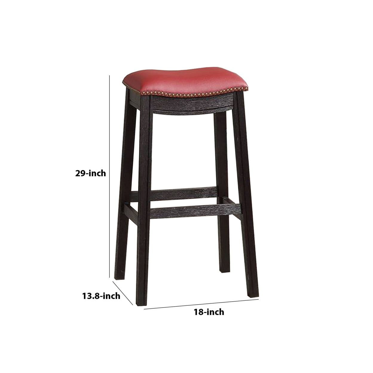 29 Inch Wooden Bar Stool with Upholstered Cushion Seat， Gray and Red- Saltoro Sherpi