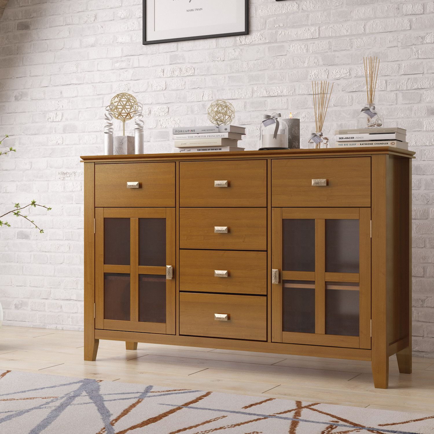 Simpli Home Solid Wood Contemporary Sideboard Buffet Credenza