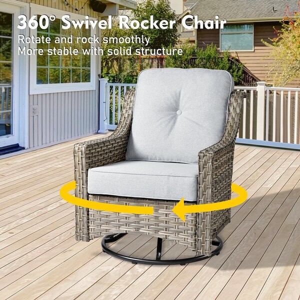 OVIOS 5 Pieces Outdoor Wicker Curved Swivel Chair Set With Ottoman