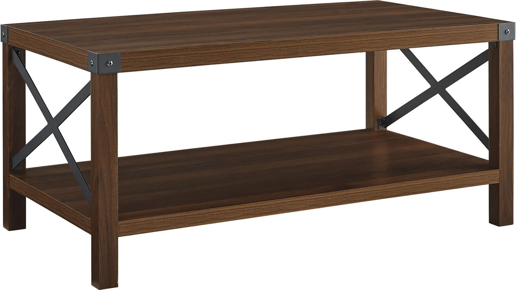 Metal X Rustic Dark Walnut Wood Coffee Table - Walker Edison