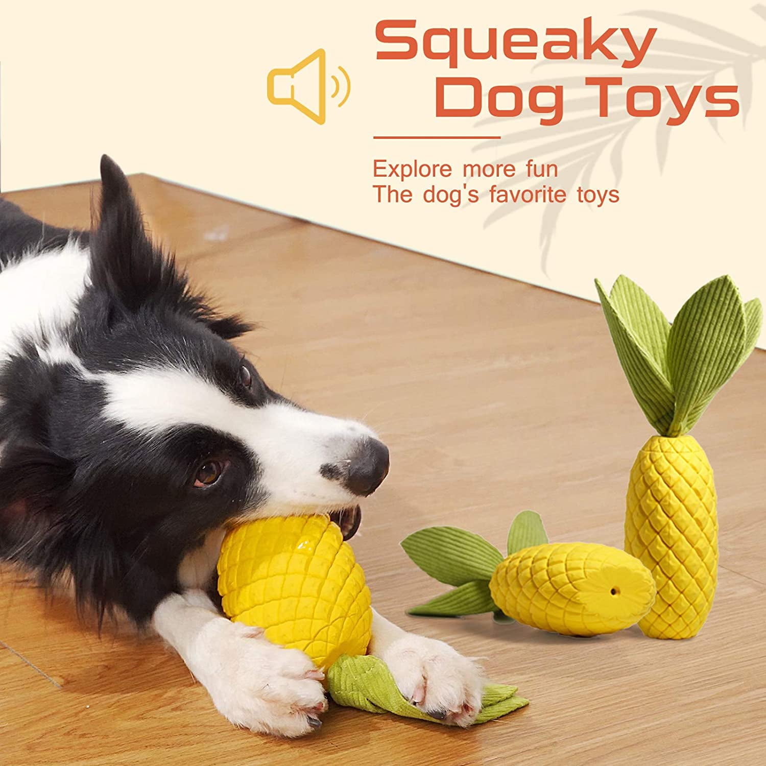 Sugelary Squeaky Dog Toys for Aggressive Chewer， Indestructible Rubber， Pineapple， Yellow