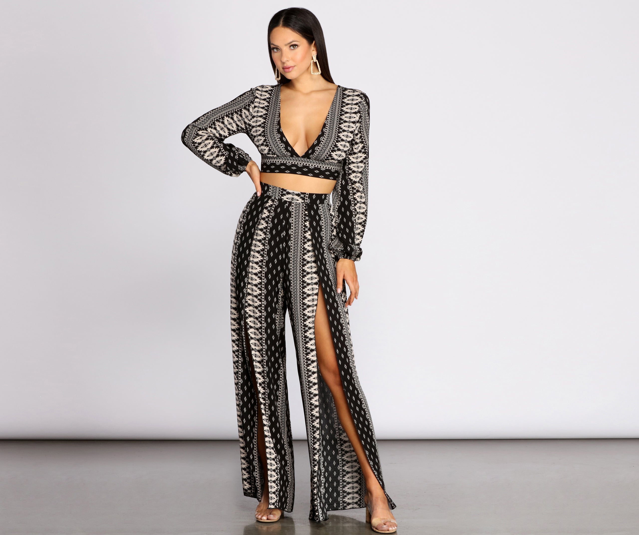 Boho Flow Front Slit Wide Leg Pants