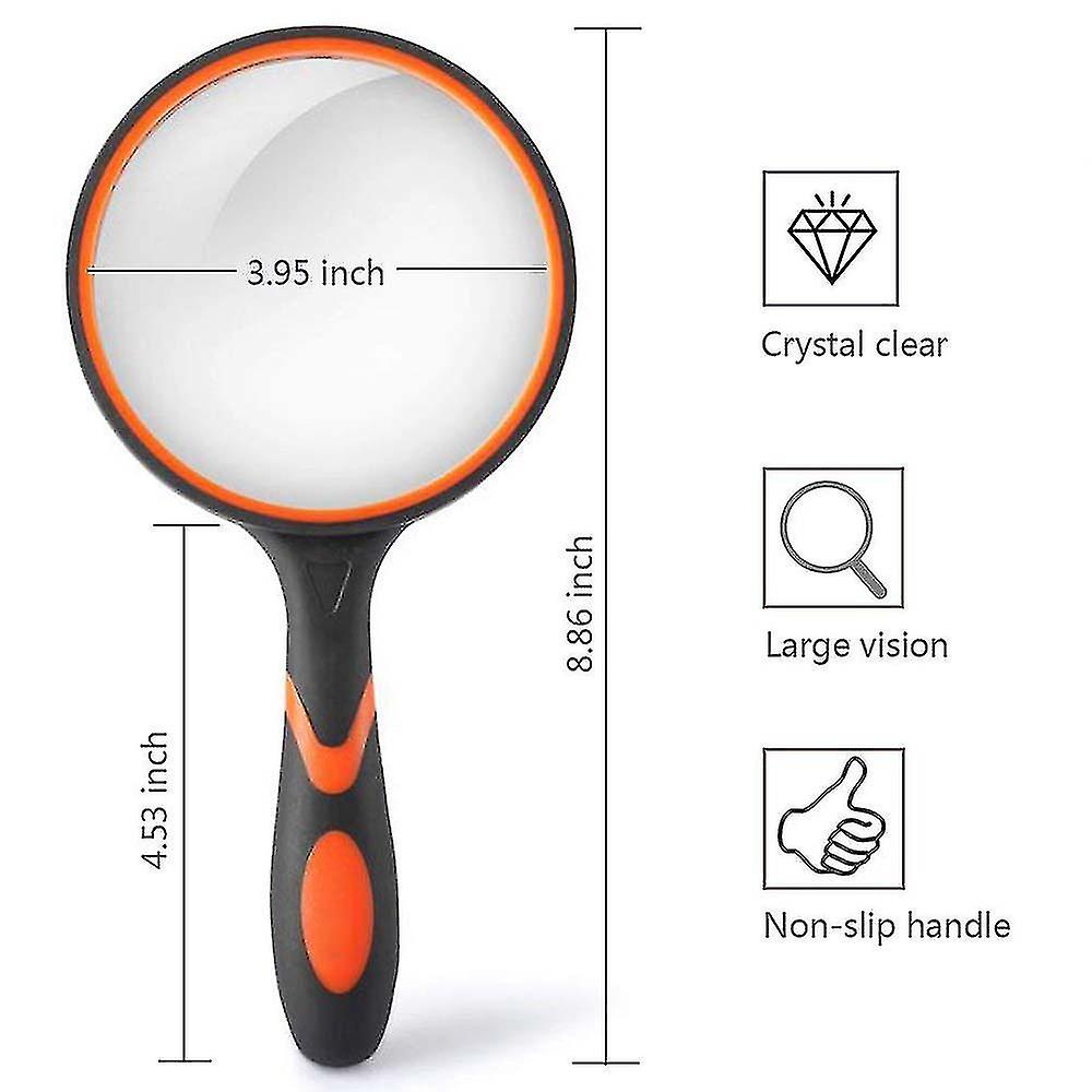 3x Magnifying Glass， Handheld Reading Magnifier， 100mm Magnifying Glass Lens， Rubbery Frame With Non-slip Soft Handle