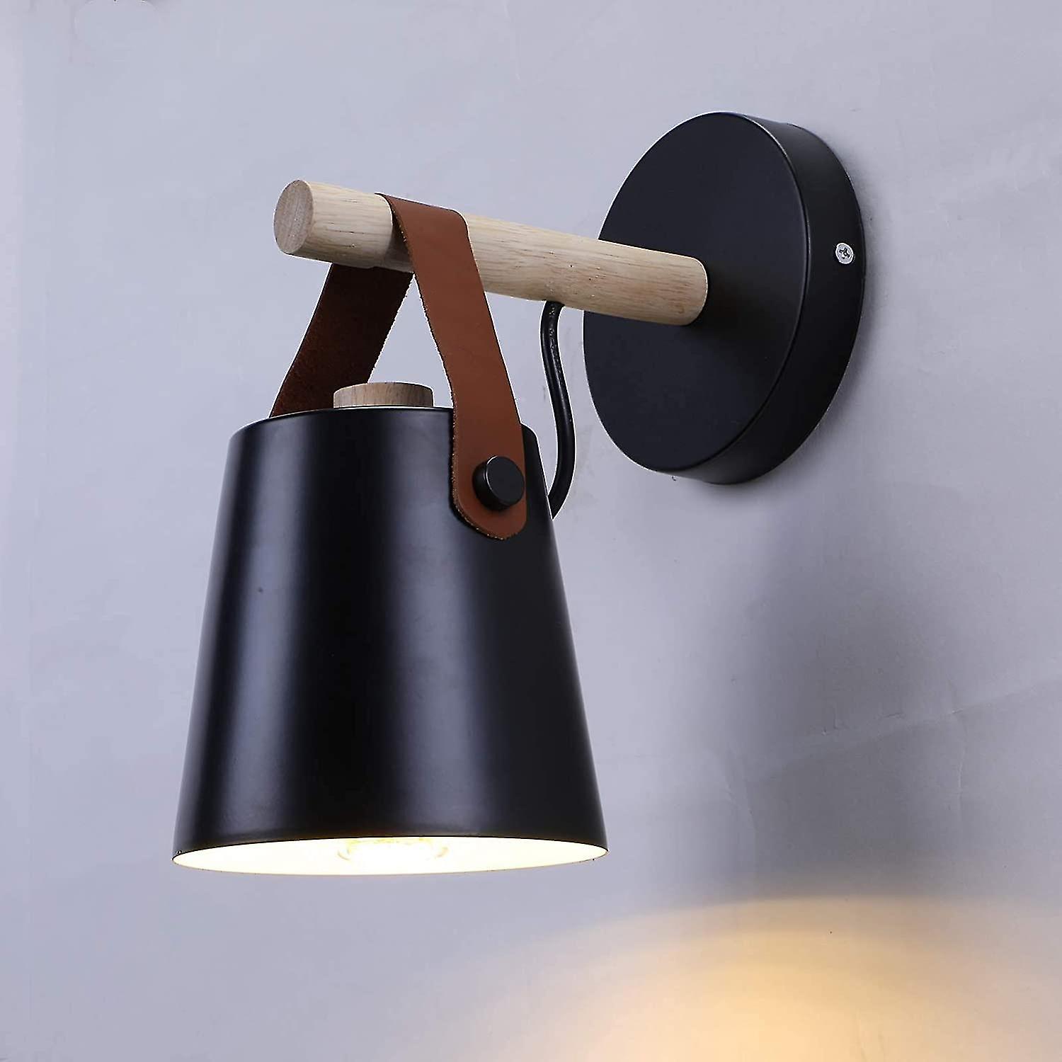 Vintage Industrial Wall Lamp Nordic Indoor Iron Wood Wall Sconce Retro Light Fixture Black E27