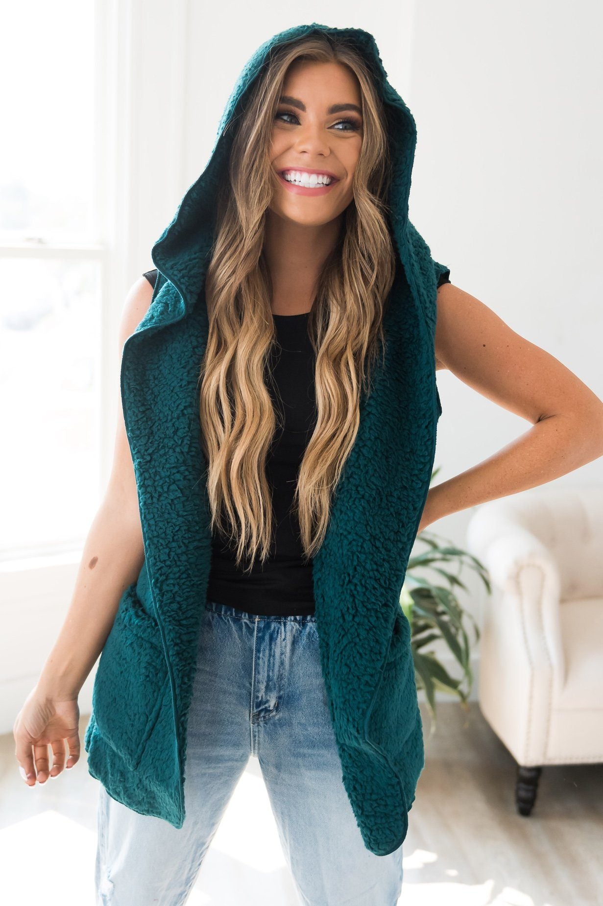 Fleecy Open Front Modest Vest