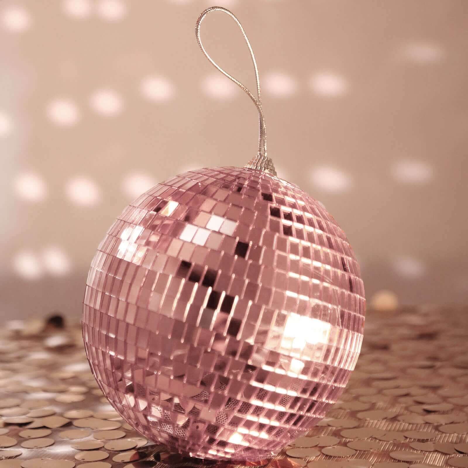 4 Pack Rose Gold Foam Disco Mirror Ball With Hanging Strings, Holiday Christmas Ornaments 6