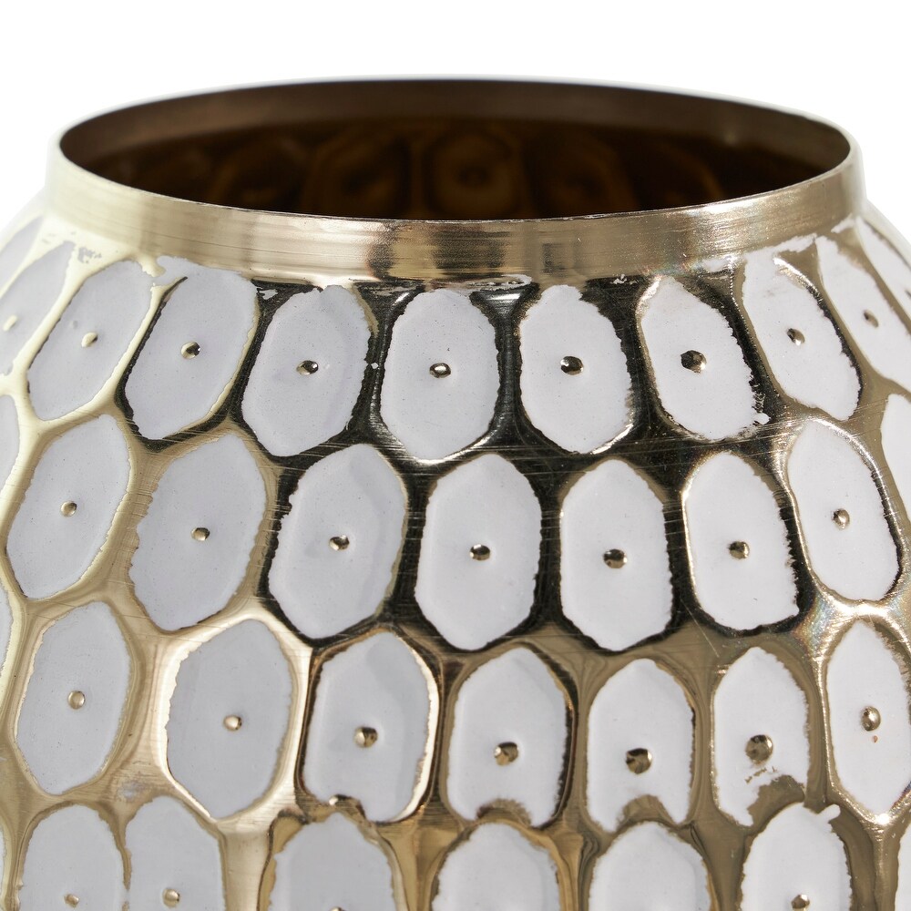 Gold Metal Geometric Dot Vase with White Accents