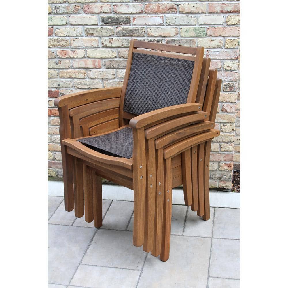 Outdoor Interiors Stackable Eucalyptus and Sling Outdoor Dining Chair 10555DK