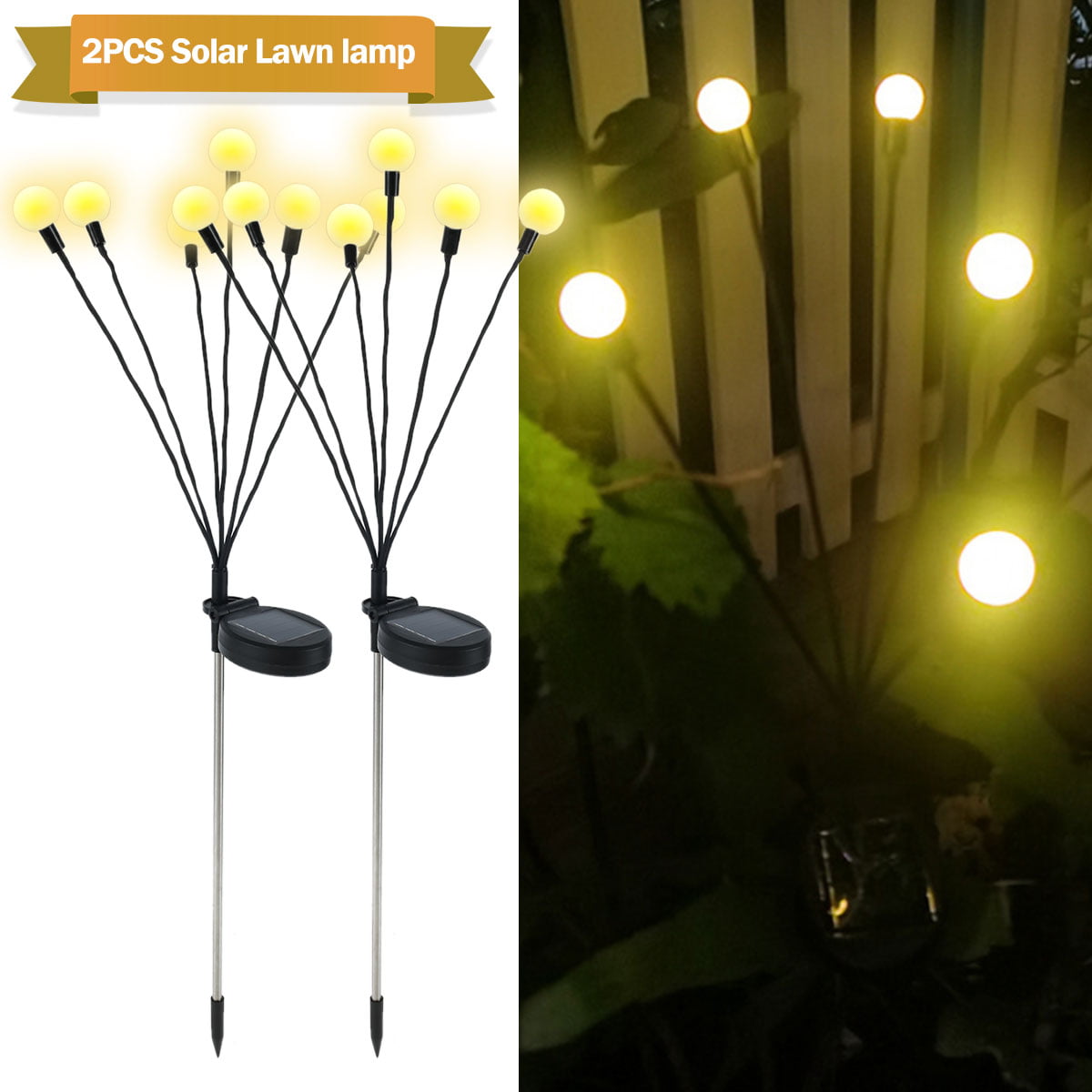 Willstar Outdoor Solar Powered Firefly Lights IP65 Waterproof Wind-Driven Swing for Patio Pathway Yard 2pcs