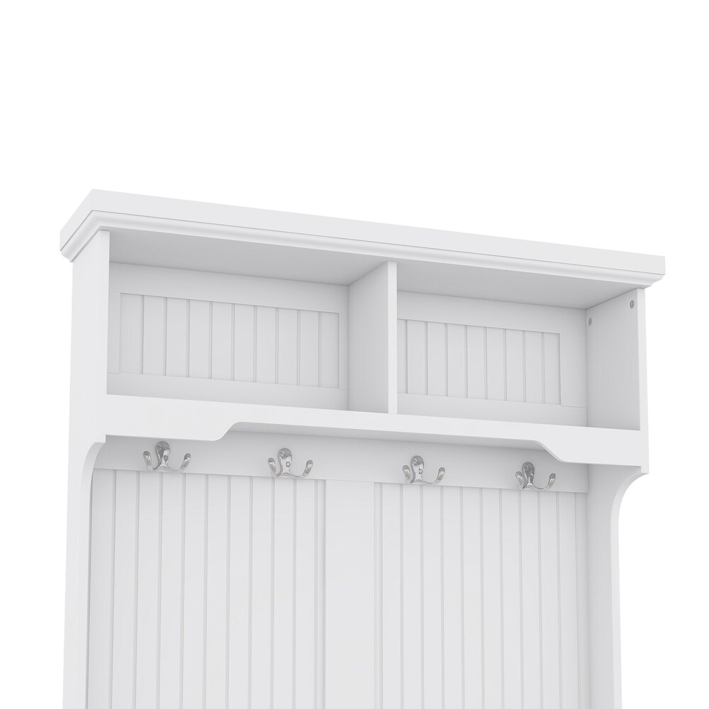 4 in 1 Hall Tree Coat Racks with Storage Shoe Bench  Stripes Wardrobe Display Cabinet for Entryway Storage Bench