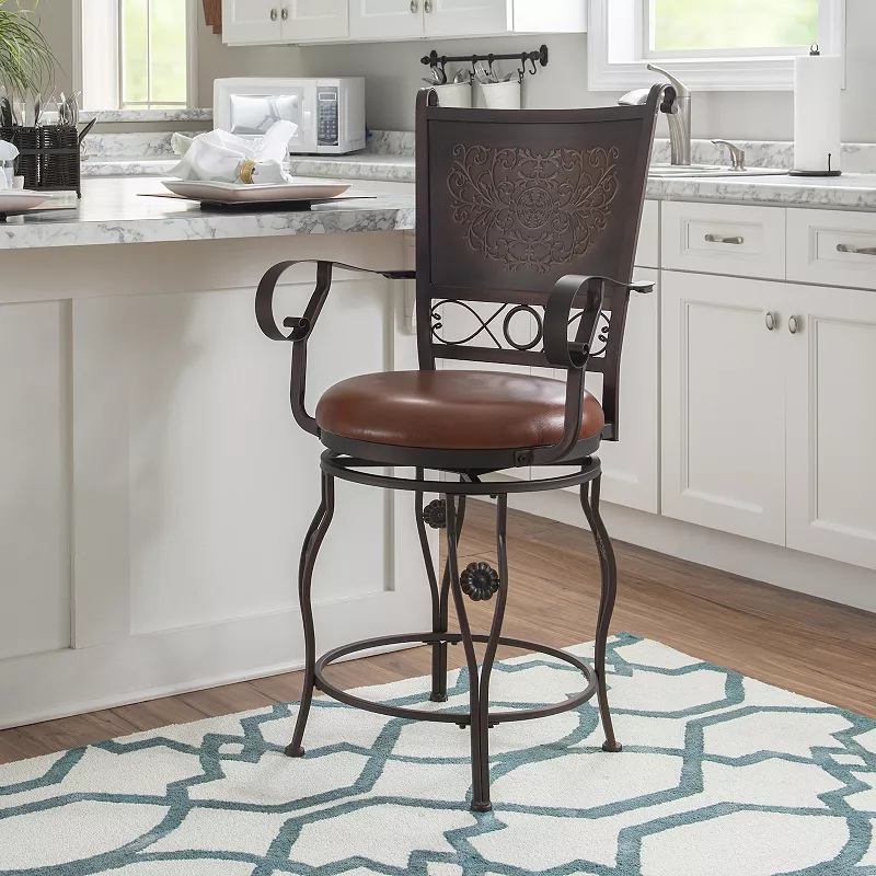 Big and Tall Copper Stamped Back Counter Stool with Arms