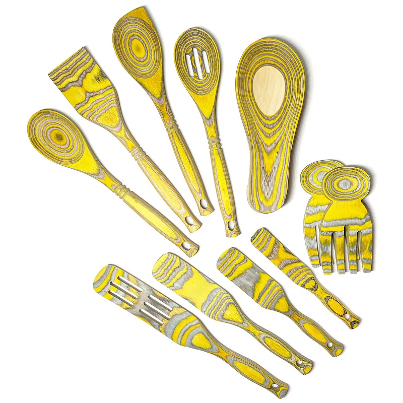 Island Bamboo Pakkawood Kitchen Utensil 11-Piece Tool Set， Lemon