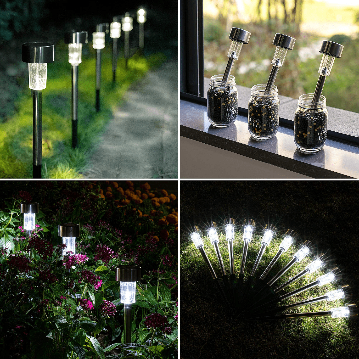 JOPESO 12Pack Solar Landscape Lights Outdoor LED Lawn Lamp Solar Powered Garden Pathway Light Waterproof Seal Stainless Steel Sidwalk Lights for Walkway Yard Backyard Lawn Garden Decor (White Light)