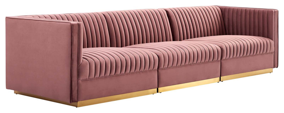 Sanguine Channel Velvet 3 Seat Modular Sectional Sofa   Contemporary   Sofas   by Modway  Houzz