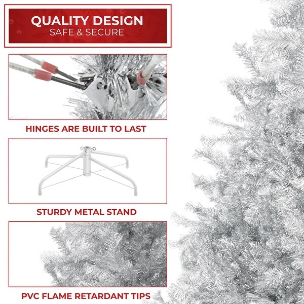 7.5FT Silver Artificial Holiday Christmas Tree with Metal Stand