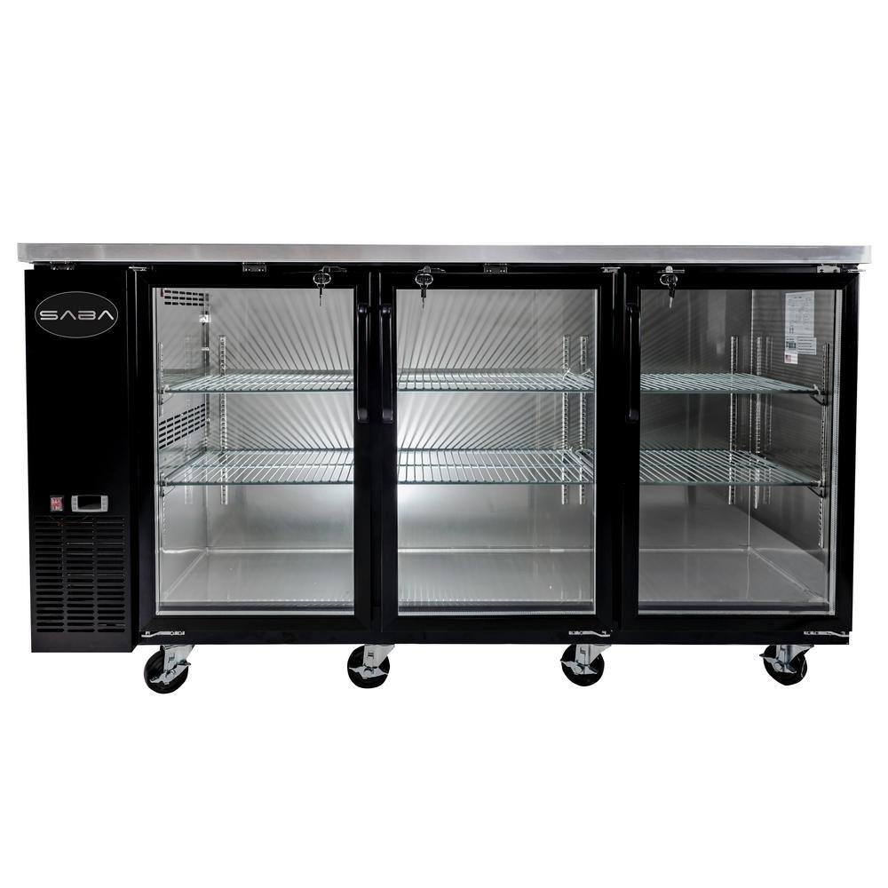 SABA 72 in. W 19.6 cu. Ft. Commercial Under Back Bar Cooler Refrigerator with Glass Doors in Stainless Steel with Black SBB-24-72G