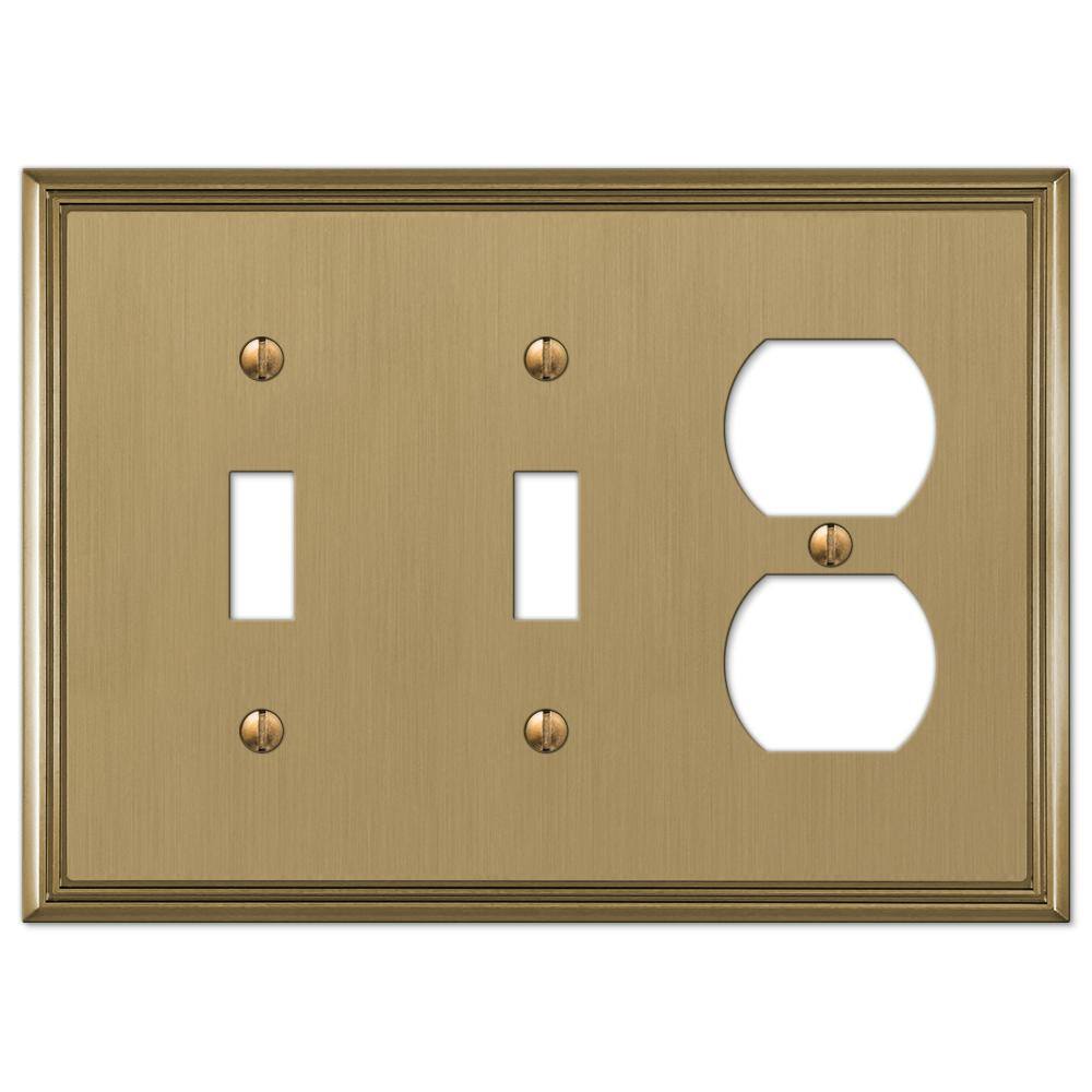 AMERELLE Rhodes 3 Gang 2-Toggle and 1-Duplex Metal Wall Plate - Brushed Bronze 77TTDBZ