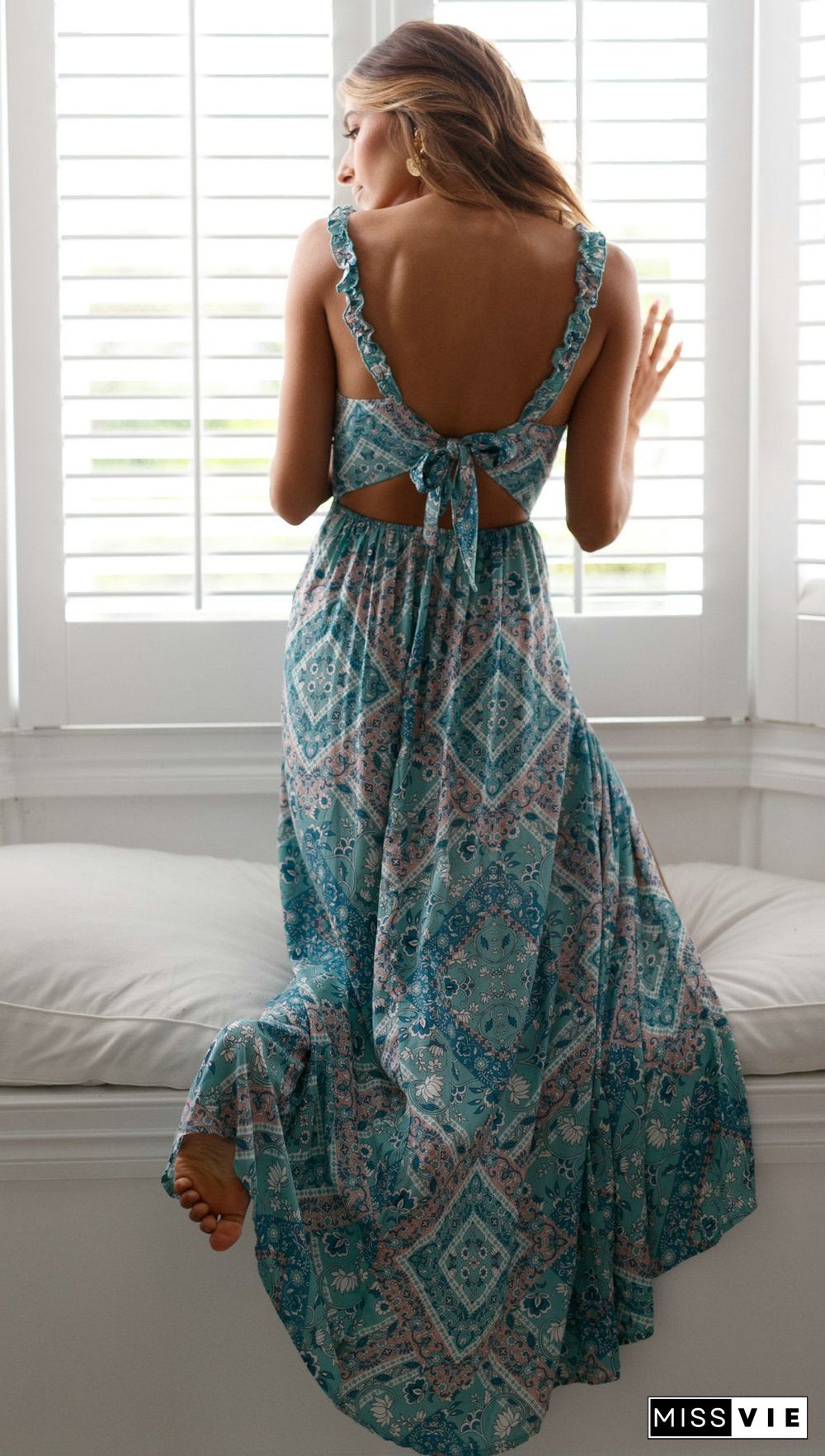 Floral Strap Split Maxi Dress