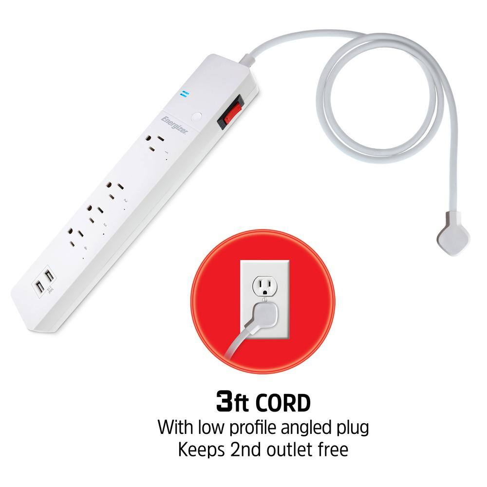 Energizer Smart Wi-Fi 4-Outlet 2 USB Ports Power Strip Surge Protector 1200 Joules Voice Control EIS3-1000-WHT