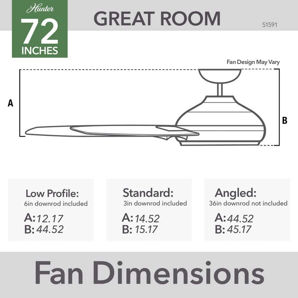 Hunter Downtown 72 in 6Speed Ceiling Fan in Matte Silver with Wall Control