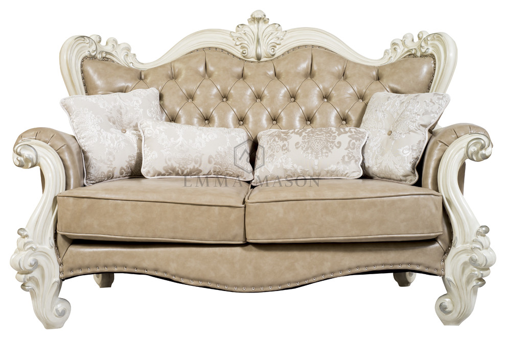 Acme Versailles Loveseat w/ 4 Pillows in Vintage Gray PU  ampBone White 52126A   Victorian   Loveseats   by Emma Mason  Houzz