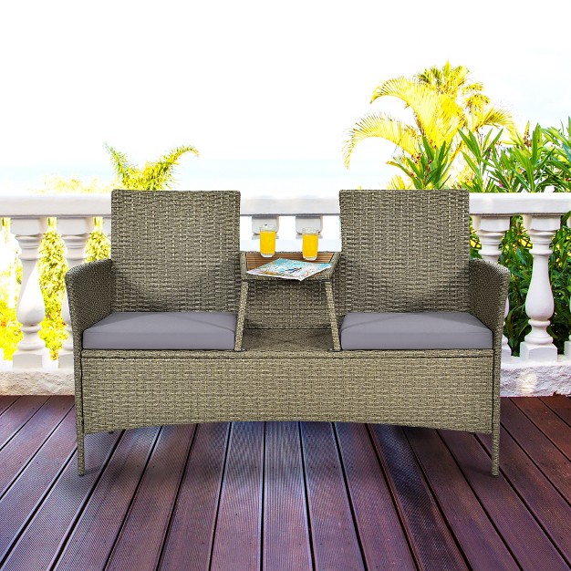 Costway 2 person Patio Rattan Conversation Furniture Set Loveseat Coffee Table