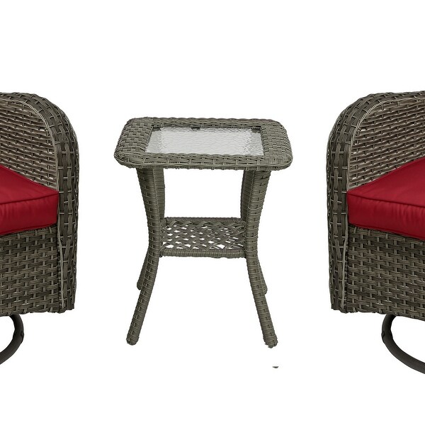 3 Pieces Patio Furniture Rocking Set with Rattan Side Table