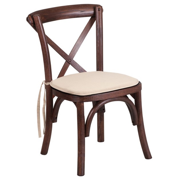 Merrick Lane Kid x27 s Stackable Ash Wood Crossback Chair In A Mahogany Finish With Cushion And Plastic Floor Glides