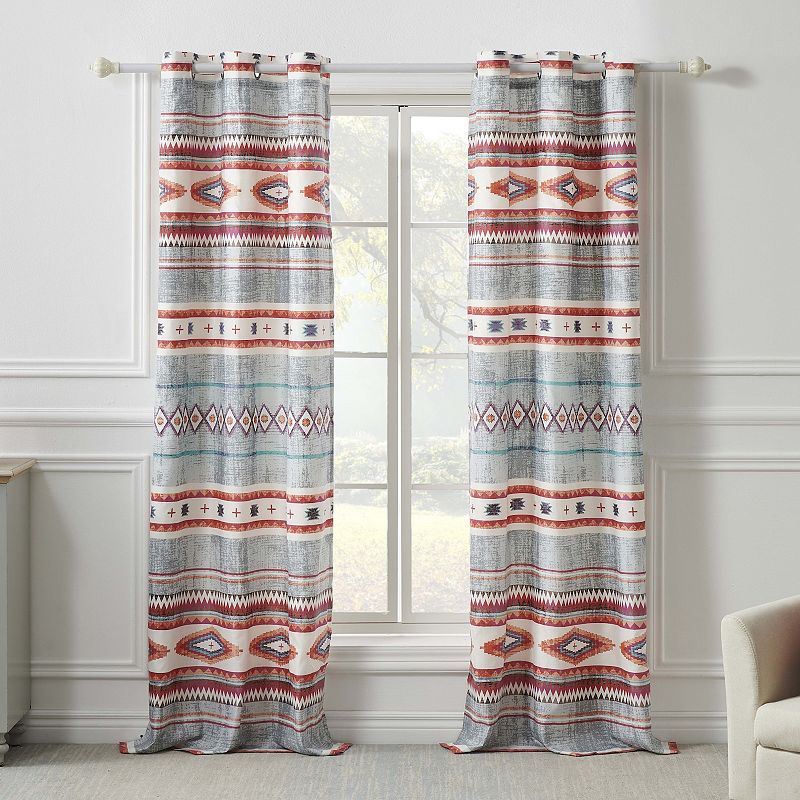 Greenland Home Fashions Kiva Western Boho Curtain Panels (Set of 2) with Tiebacks， 84-inch L