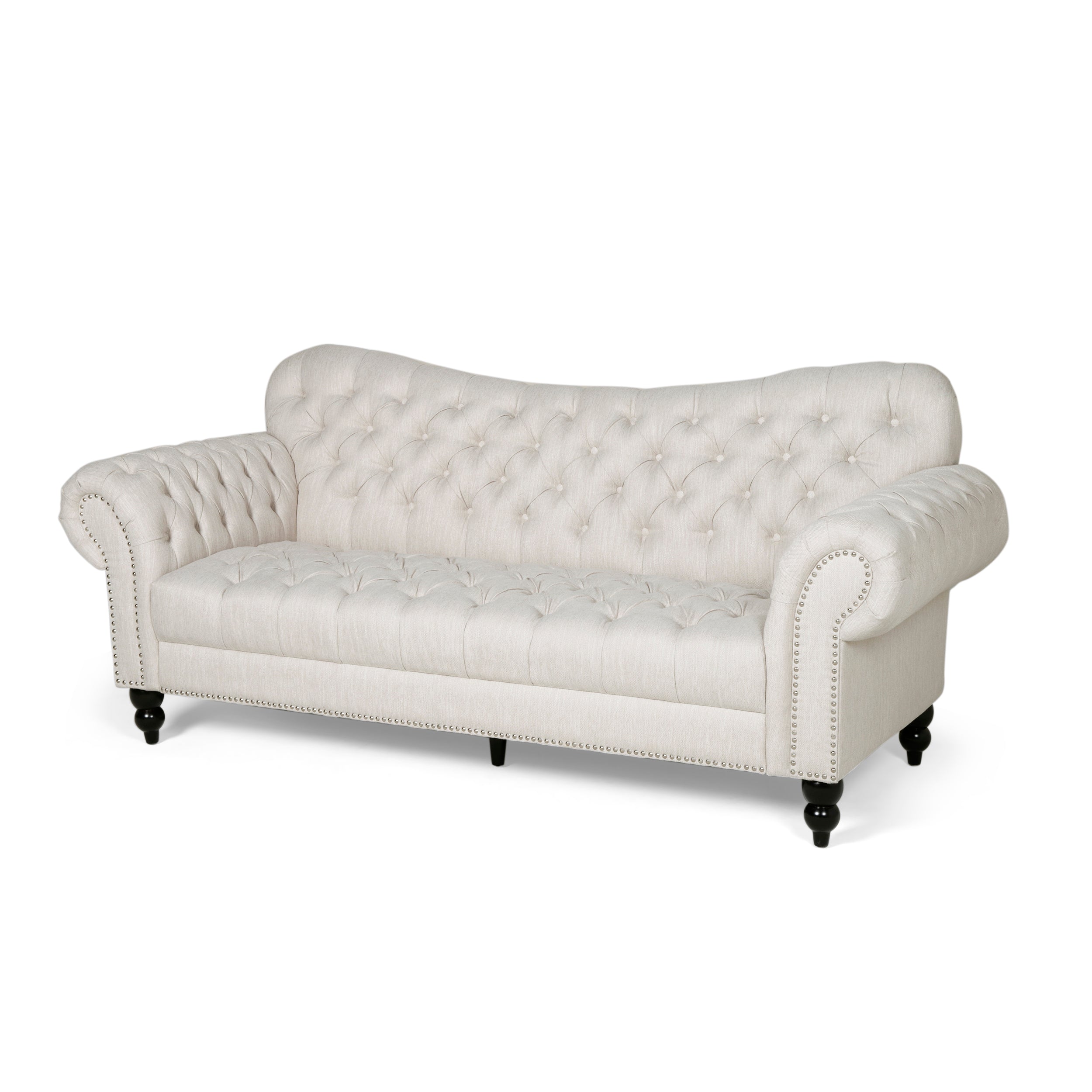 Emeric Chesterfield Button Tufted Fabric 3 Seater Sofa