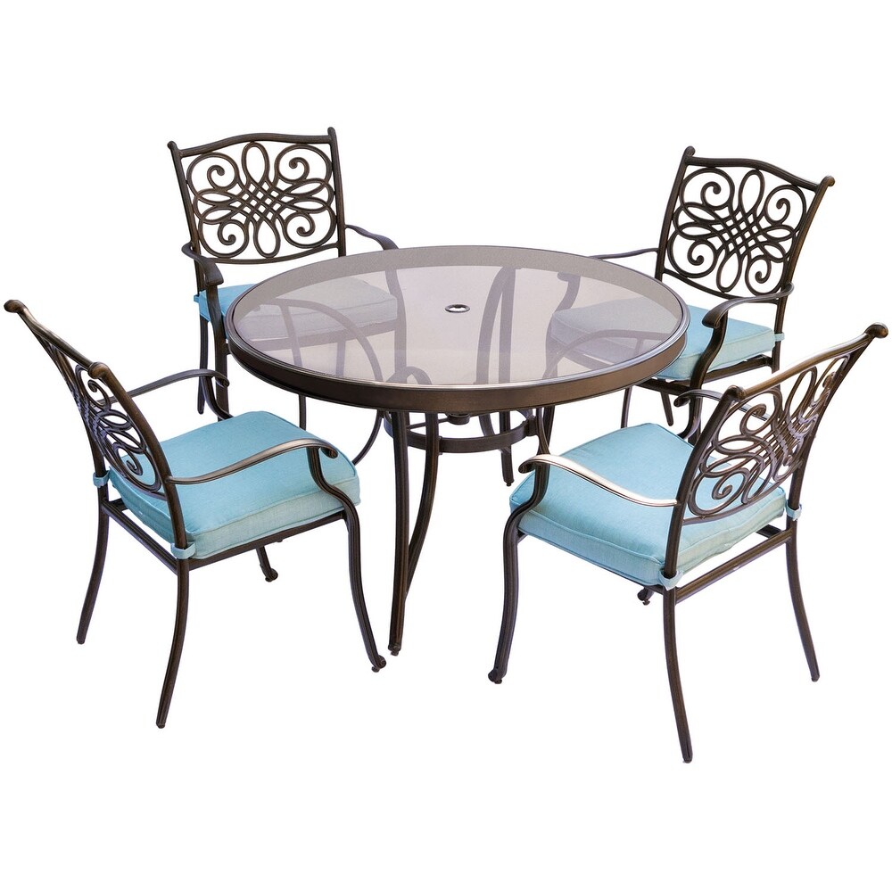 Hanover Traditions 5 Piece Dining Set in Blue with 47 In. Glass top Table