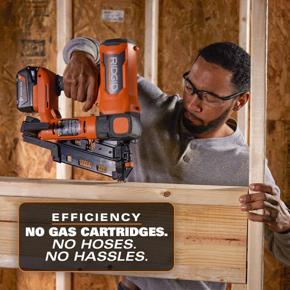 RIDGID 18V Brushless 21 Framing Nailer Kit with 18V Brushless 7-14 in. Rear Handle Circular Saw 4.0 Ah Battery and Charger R09894KN-R8658B