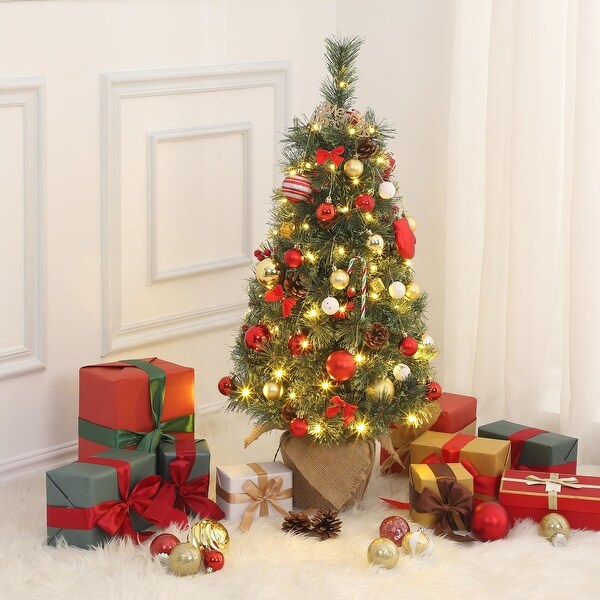 2/ 3ft Artificial Tabletop Christmas Tree with LED Lights with Burlap Base for Dining Room