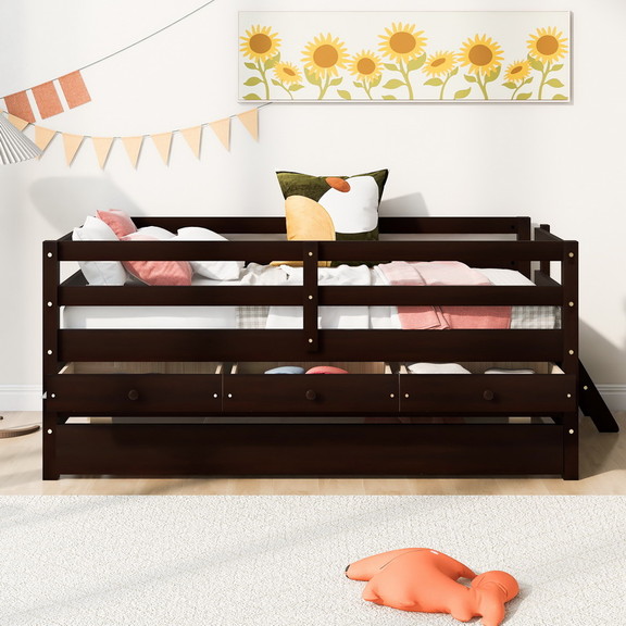 Low Loft Bed Full Size with Full Safety Fence  Cli...